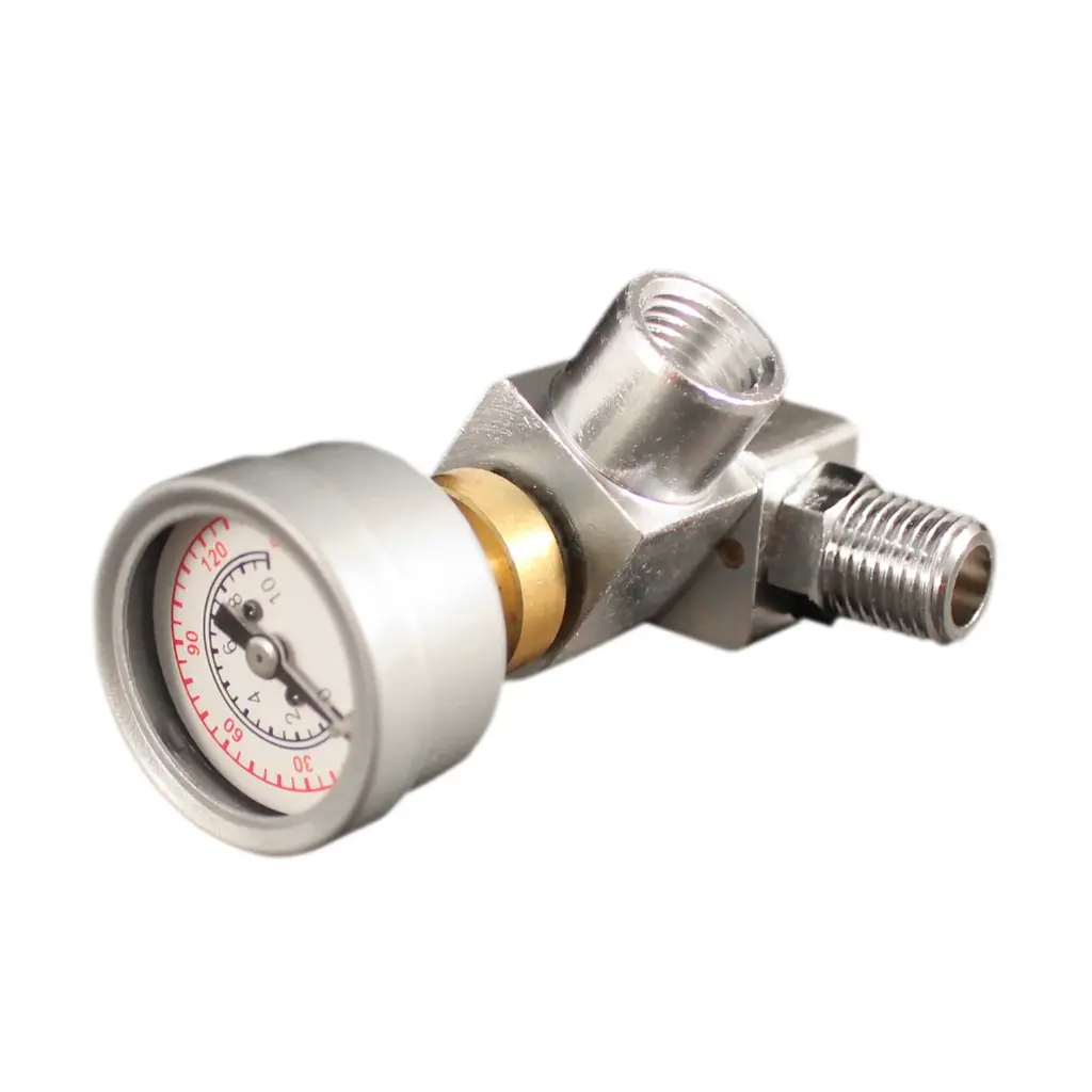 1/4" NPT Swivel Hose Fitting with Flow Control and Gauge