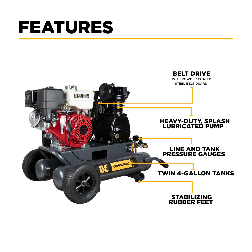 17.7 CFM @ 175 PSI Gas Air Compressor with Honda GX270 Engine. 