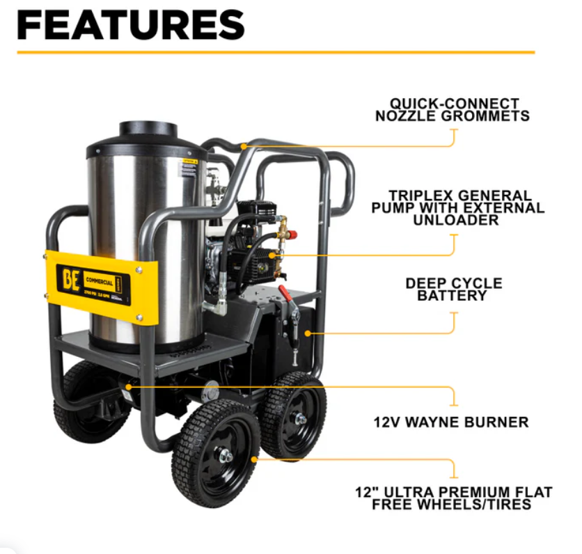 2,700 PSI BE Hot Water Pressure Washer