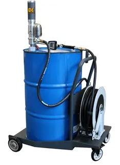 [BE-21.500.202] Mobile Air Operated Oil Pump Dispenser, 55 Gallons, With Hose Reel & Cart. 3-piece set.