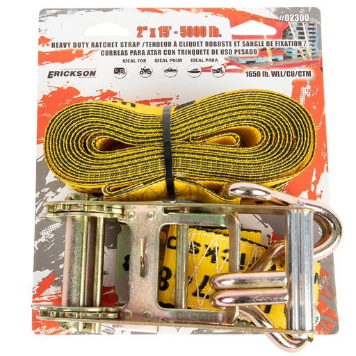 [MSC-52300] 2″ x 15′ – 5000 lb. Ratchet Strap with Double J-Hooks 